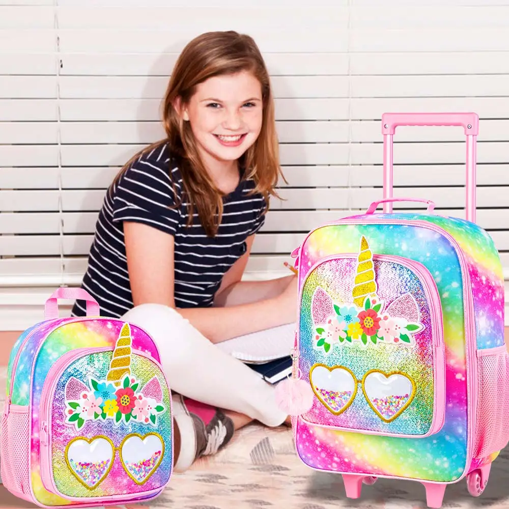 2PCS Kids Suitcase, Girls Carry on Rolling Luggage and 12