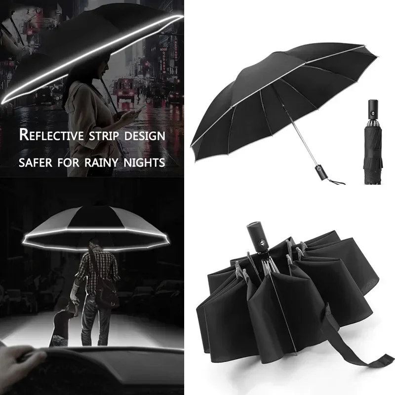 Automatic Umbrella For Business Rain Sun Large Insulation Parasol Xiaomi Smart Rotating LED Reflective Stripe Reverse
