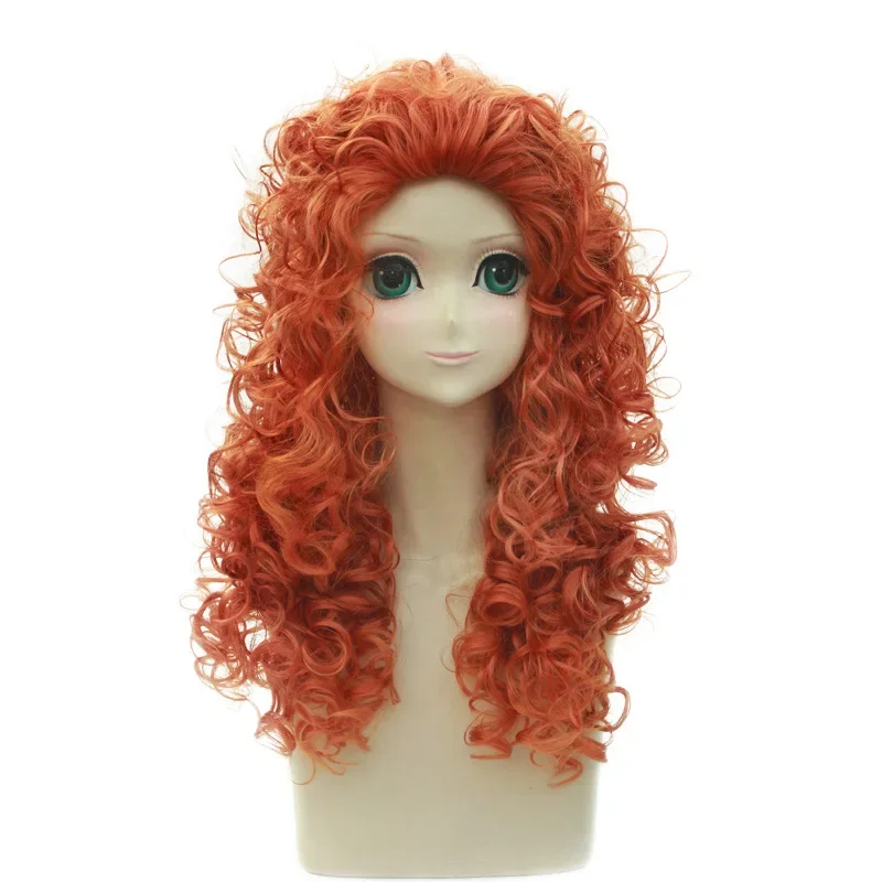 Brave Merida Princess Cosplay Wig Synthetic Hair Long Curly Orange Lolita  Wigs