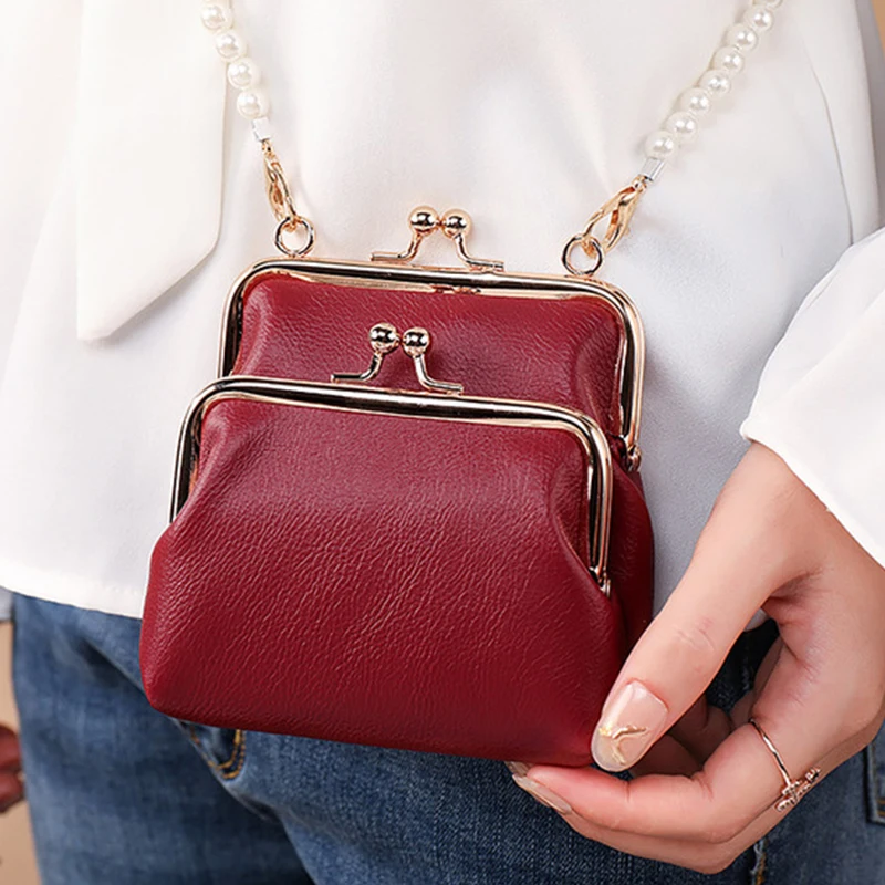Fashion Double Layer Clips Deisgner wallet Crossbody Bag Women Pearl