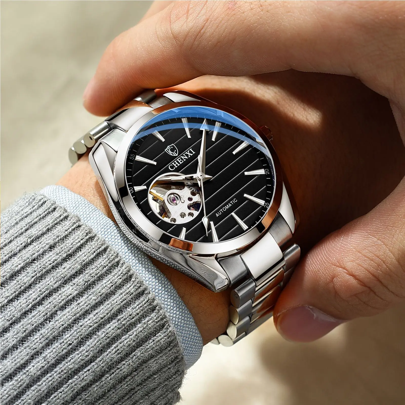 CHENXI 8806 Reloj Hombre Watch Man Fashion Sport Clock Stainless Steel Automatic Mechanical Wristwatches Men Skeleton Watches