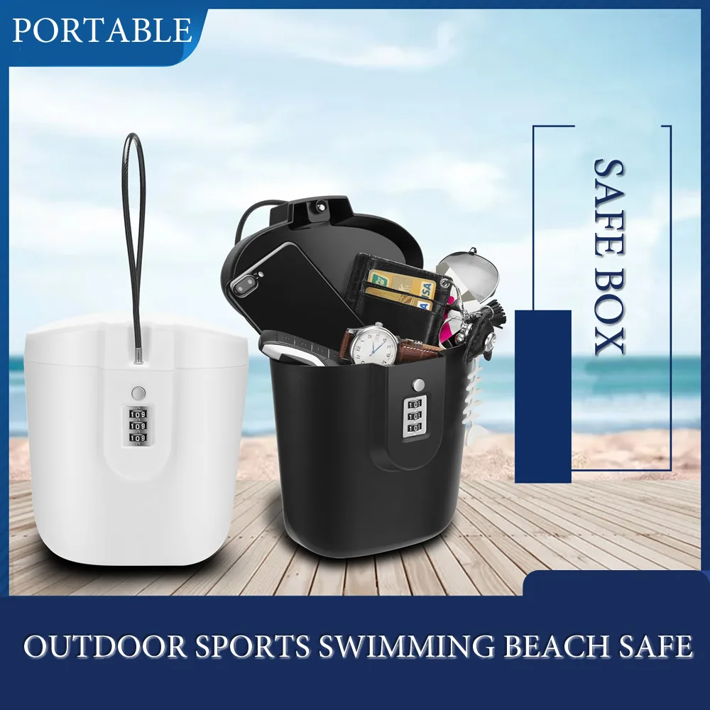 

Outdoor Portable Safe Box Beach Bucket With Steel Wire Hidden Safes 3-Digit Password Lock Storage Box For Riding Sports Swimming