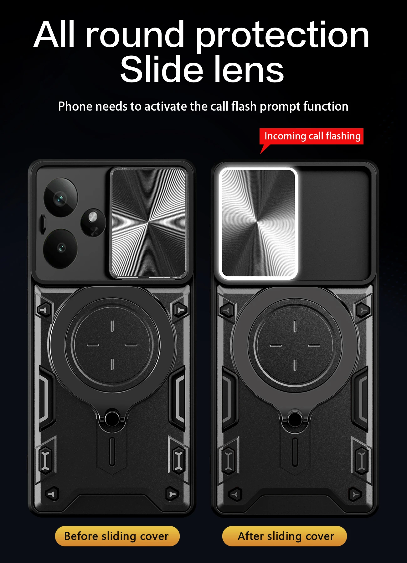 Lens Slide Cover Phone Case with Rotating Bracket and Magnetic Suction