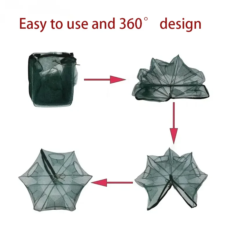 Fishing Net 1pc Foldable 8-Hole for Catching Shrimp Crab Lobster and Fish Lightweight Durable Trap for Easy Fishing fishing net