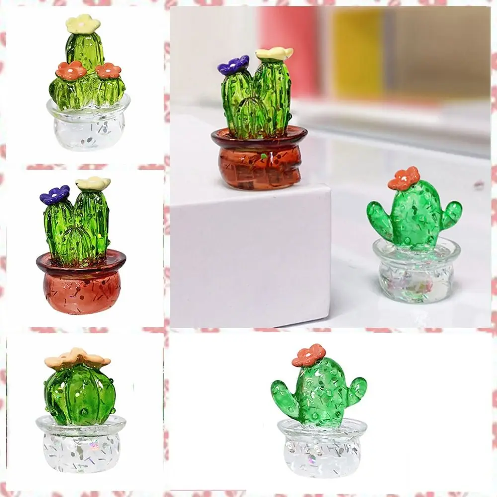 

Clear Glass Cactus Figurines Green Mini Cactus Desktop Ornaments Creative Plant Adornment Home Office Decor Photography Props