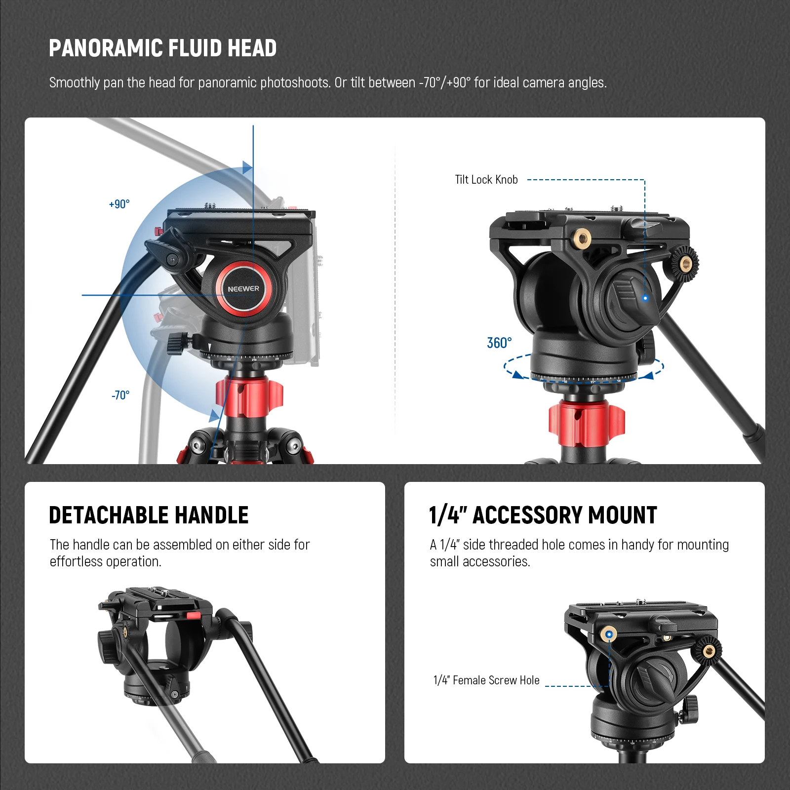 K&F Concept Statief K234A7 200cm met FH-03 videohead