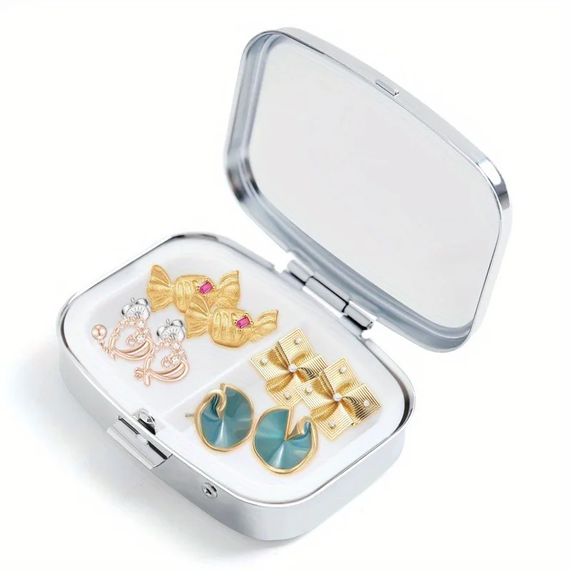 Charming Fox Pattern Medicine Box Compact 2-Grid Moisture-proof Sealed Storage Box Portable Metal Medicine and Vitamin Box