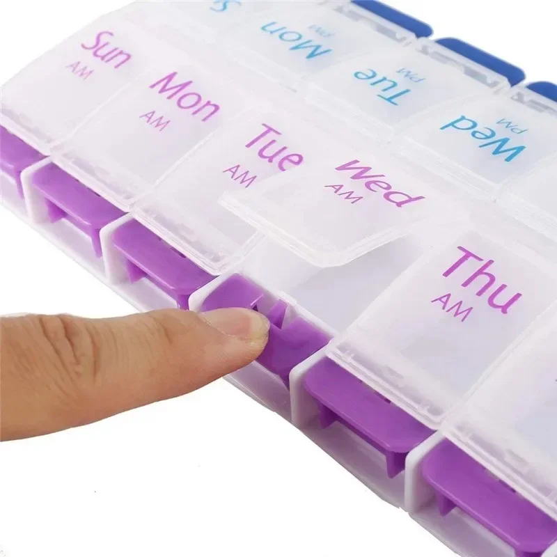 Home Travel Weekly 7 Days Pill Box 14 Compartments Pill Organizer Plastic Medicine Storage Dispenser Cutter Drug Cases