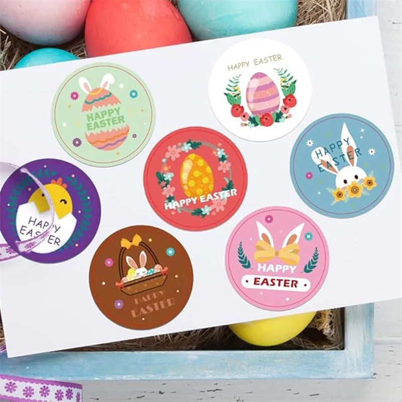 Easter Sticker Rolls 500 Pcs Self Adhesive Cute Bunny Chick Egg Decorative Stickers Wrapping Supplies