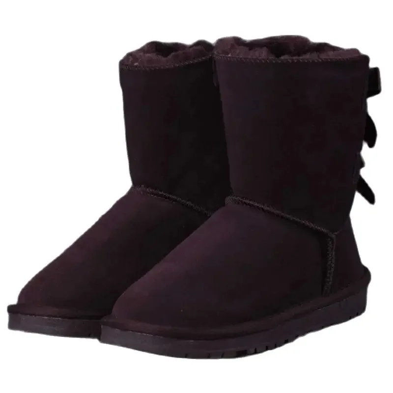 

Medium Tube Snow Boots Black Platform Bow Women's Leather Warm Large Cute Shoes Luxury Casual High Quality High-grade Versatile