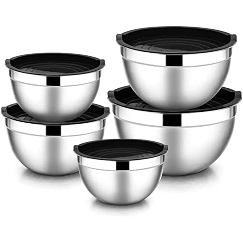 

Promotion! 5 Pcs Mixing Bowl,Stainless Steel Stackable Salad Bowl With Airtight Lid,Serving Bowl For Kitchen Cooking Baking,Etc