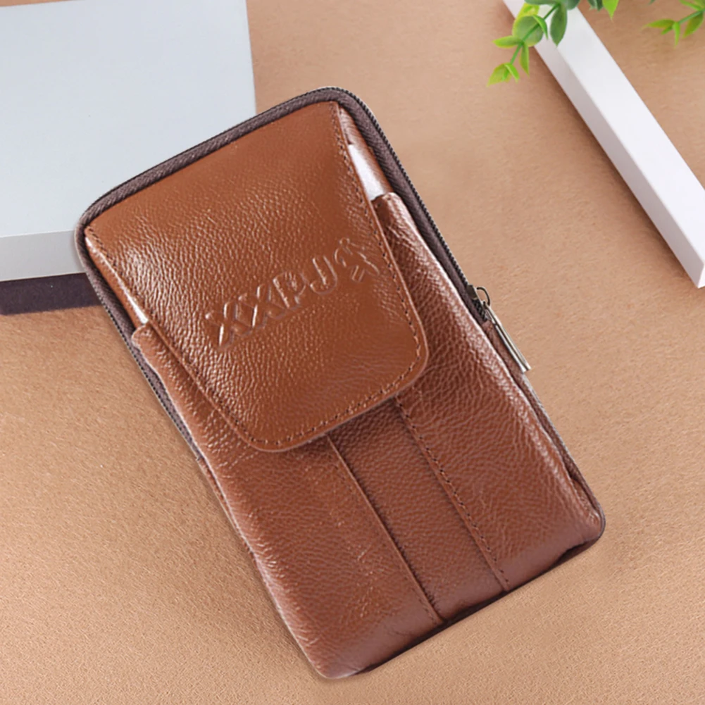 Men Genuine Leather Waist Pack Bum Bag Classic Texture Creative Design Chic Multi-function Mobile Phone Wallet Pouch