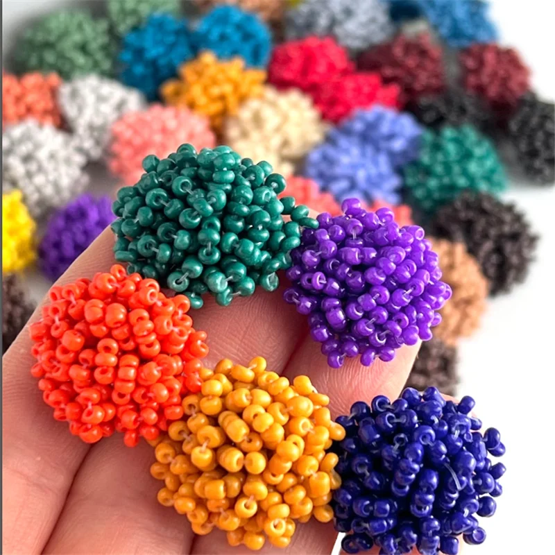 Lots of Colors! SEED BEAD BEADED STUD EARRINGS Toppers 15mm Bohemian  Cluster Beaded Earrings For Women Findings Jewelry Making