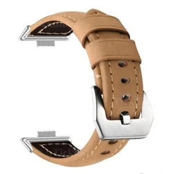 Vintage Frosted Genuine Leather Watch Strap for Huawei Fit 4 Pro (Yellow Silver)