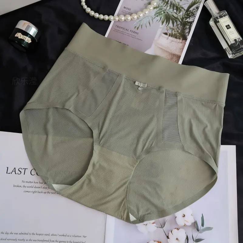 

Briefs Underwear Women Ice Silk Panties Naked Feeling Summer Ultra-thin Breathable Full Hip Lift Tighten Abdomen One-piece Sexy