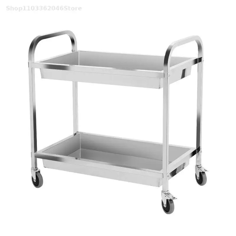 Thickened Stainless Steel Dining Truck Bowl Pickup Truck Double-deck Trolley Breakfast Cart Food Cart Hotel Stall