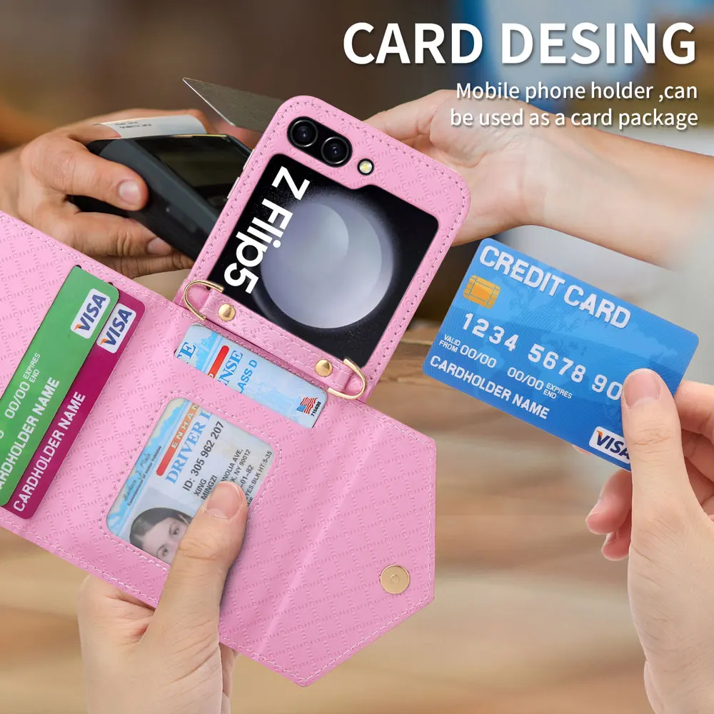 Stylish Zipper Crossbody Bag Phone Case for Samsung Galaxy Z Flip 5 Multi-function Card Case Anti-drop Leather Protective Cover
