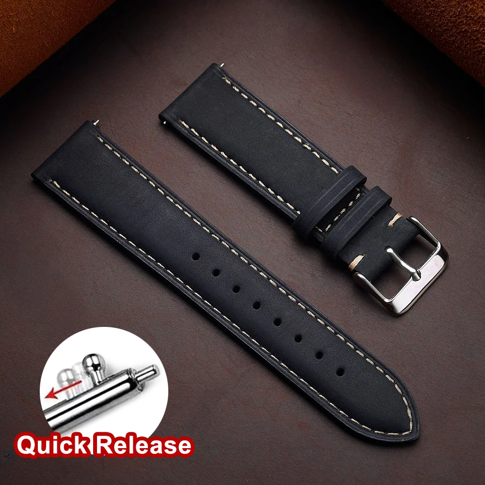 Vintage Dark Brown Cowhide Quick Release Watch Strap