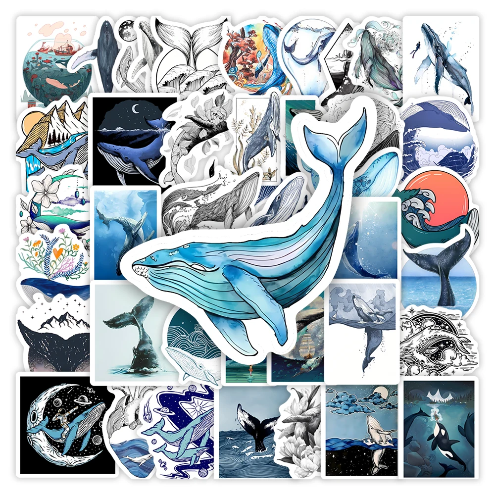 Aesthetic Whale Stickers Watercolor Ocean Art DIY Kids Toys Gift Decorative Decal for Scrapbook Laptop Phone Luggage Waterproof
