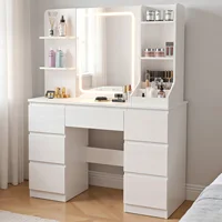 Туалетный столик с зеркалом и регулируемой светодиодной подсветкой, туалетный столик, туалетный столик для макияжа с 4 полками и 6 ящиками, большой ящик, белый