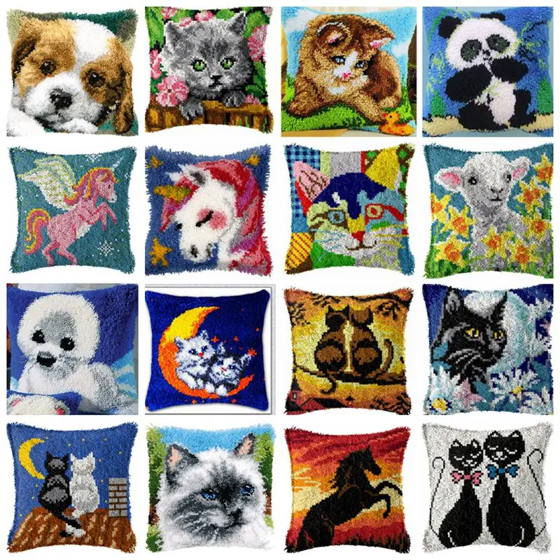 

Детская грубая шерстяная подушка ручной работы, вышивка крестиком, вязаный крючком коврик, искусственный материал