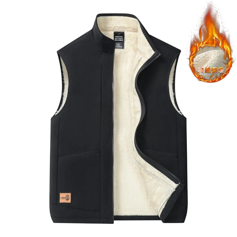 

Autumn and Winter New Warm Casual Stand Collar Solid Color Patchwork Pockets Sleeveless Thick Cardigan Zipper