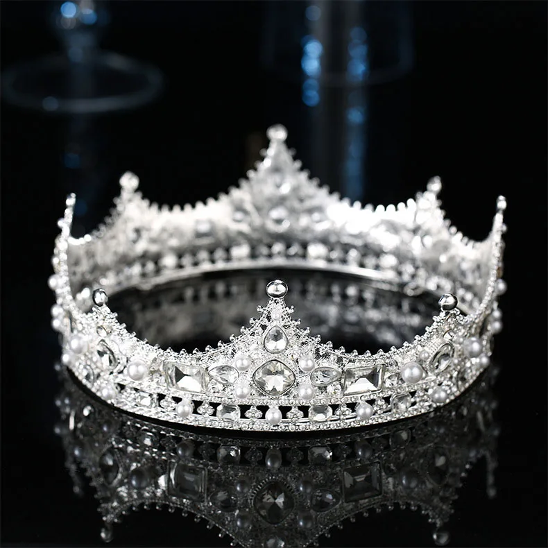 Vintage Crystal Round Baroque Tiaras and Crowns For Women Men King Queen Royal Party Bridal Wedding Head Jewelry Accessories