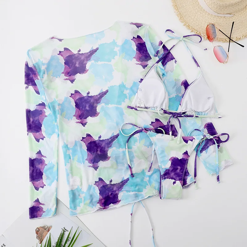 Adogirl Sexy Summer Beachwear 3 Piece Sets Women Deep V Neck Mini Dress + Bikini Sets Casual  2022 Bathing Suit Swimwear