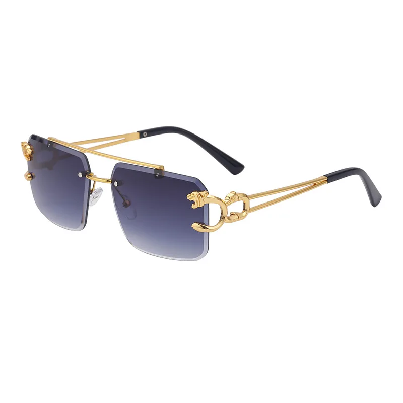 Chic Leopard Rimless Gradient Sunglasses with Double Bridges UV Protection