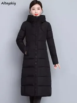 Parkas Women Solid Hooded Slimming Plus Velvet Casual Daily Korean Style Fashion Coats Tops Elegant Ladies Pockets Zippers Long 1