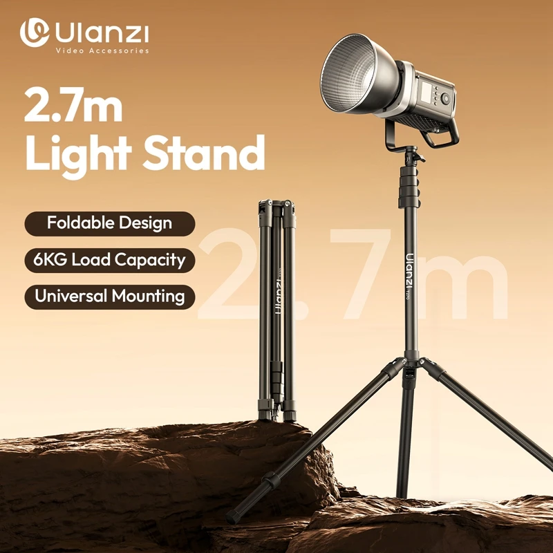 Ulanzi T270 2.7M Light Stand 6KG Load Foldable Tripod for Photograph Video Lights Cameras Livestream Vlog with Universal Mount