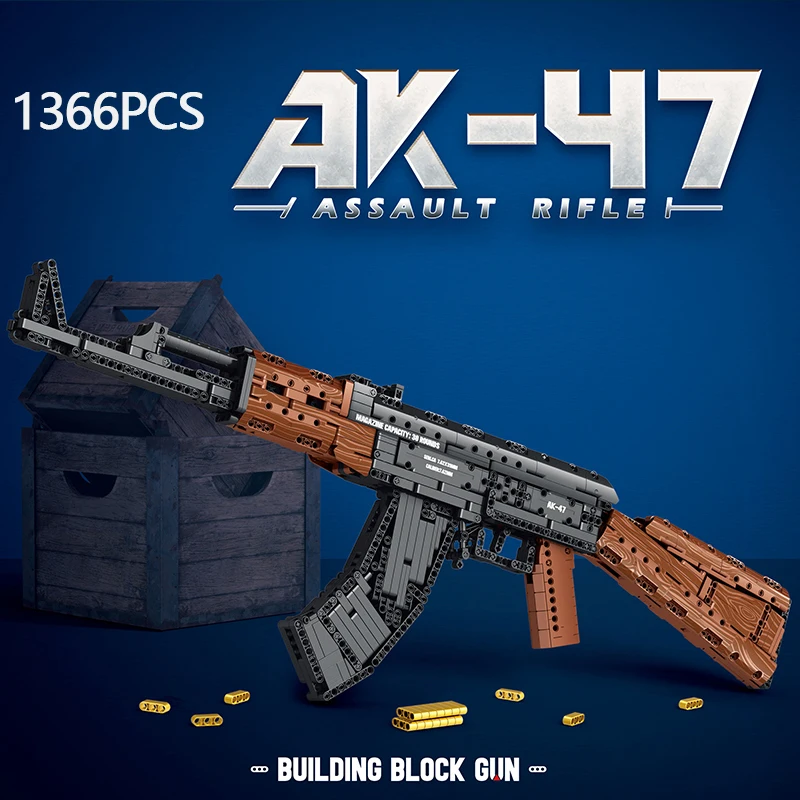 

1366 Pieces AK47 Assault Rifle Model Building Blocks Military Army Weapon Shootable Imitation Gun Bricks Toys Gift For Children