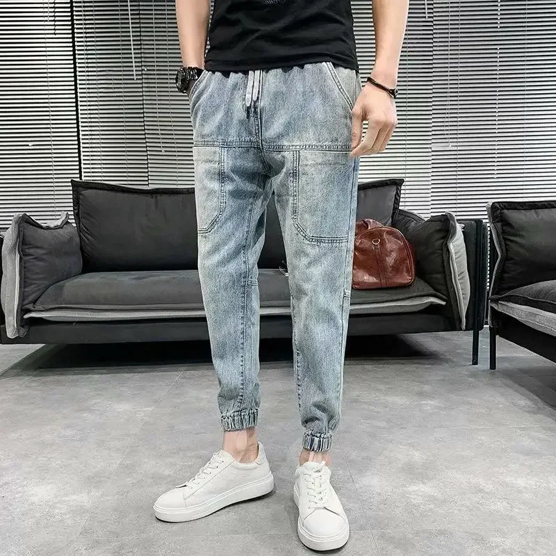 

Cropped Slim Fit Man Cowboy Pants Skinny Trousers Men's Jeans with Pockets Tapered Harem Tight Pipe Buggy Grunge Y2k Oversize Xs