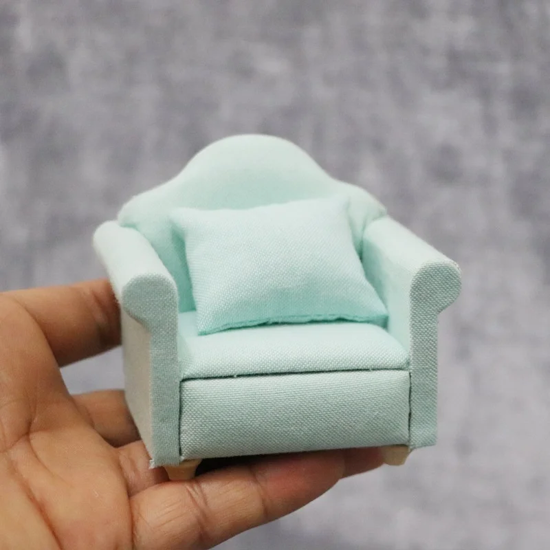 

1:12 Mini Sofa Furniture Living Room Scene Model Miniature White Fabric Solid Color Single Sofa Mini Sofa
