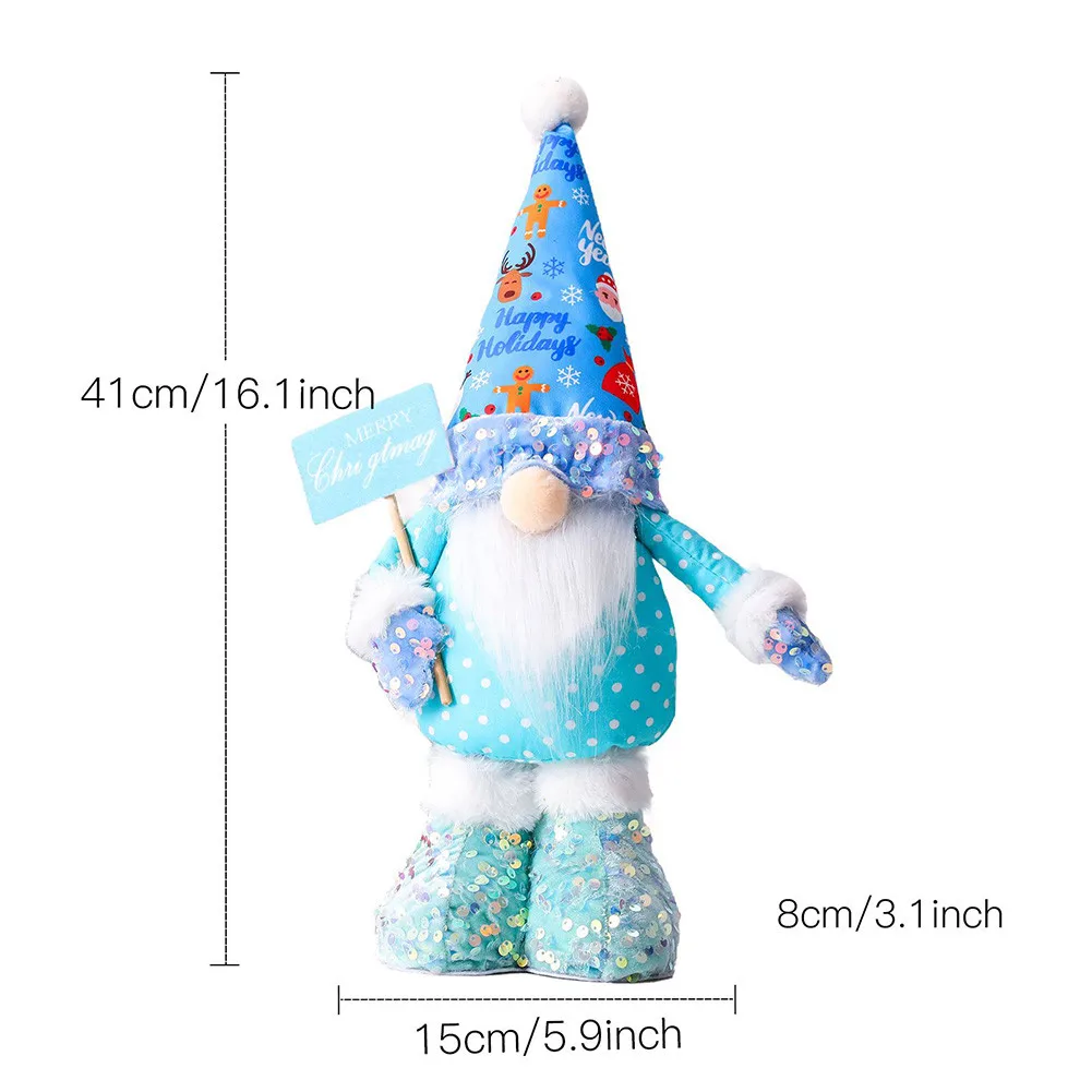 thumbnail image 1 of Muñecos navideños de Papá Noel azules con lentejuelas, gnomos retráctiles sin rostro, adornos para árbol de Navidad, regalo de Año Nuevo para el hogar, 1 of 5