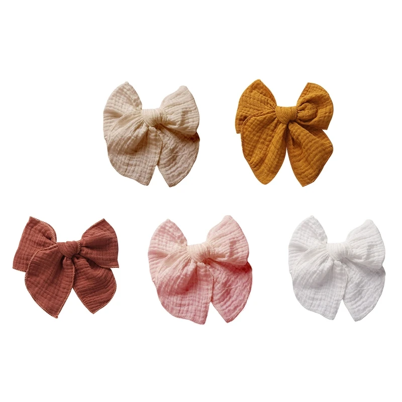 

L5YF Baby Girls Bowknot Hair Clips Muslin Bows Hairpins for Children Hairgrips Princess Barrettes