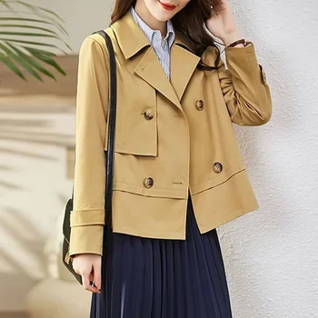 Trench da donna primavera autunno nuovo coreano solido doppio petto giacca a vento corta femminile casual top tuta sportiva Gabardina Mujer 1