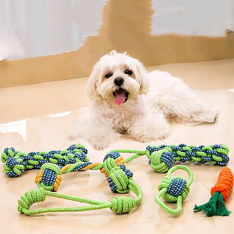 Interactive Cotton Rope Chew Ball For Dogs And Puppy Teething_voghion.com