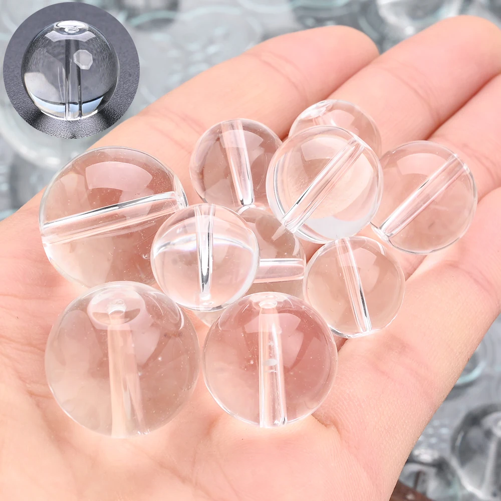 14-30MM Transparente Runde Glasperlen Glatte Lose Abstandsperlen für Schmuckherstellung DIY Armbänder Halsketten Ohrringe