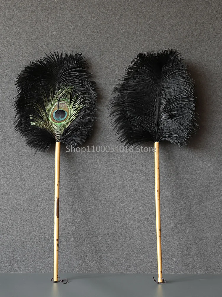 

Peacock Feather Dust Remove Brush Mottled Bamboo Ostrich Hair Brush Gray Home Tool Ornament Feather Duster