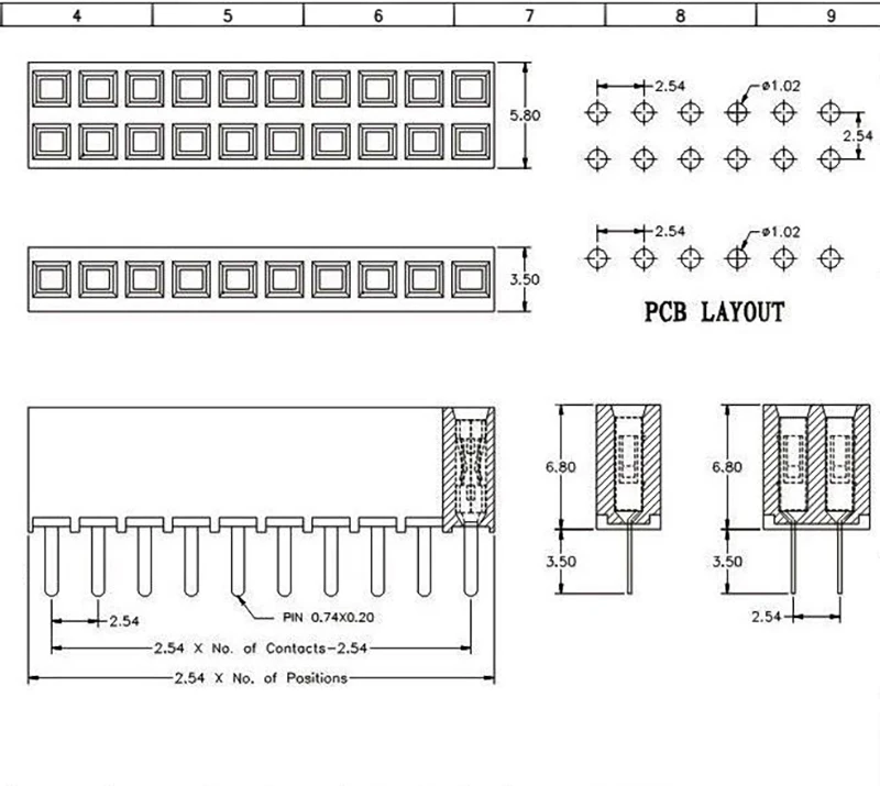 ピノ2/8 P6大4 20pcs 2.54mm Pitch 2x4P 5P 8P 10P 20P 40Pin Straight