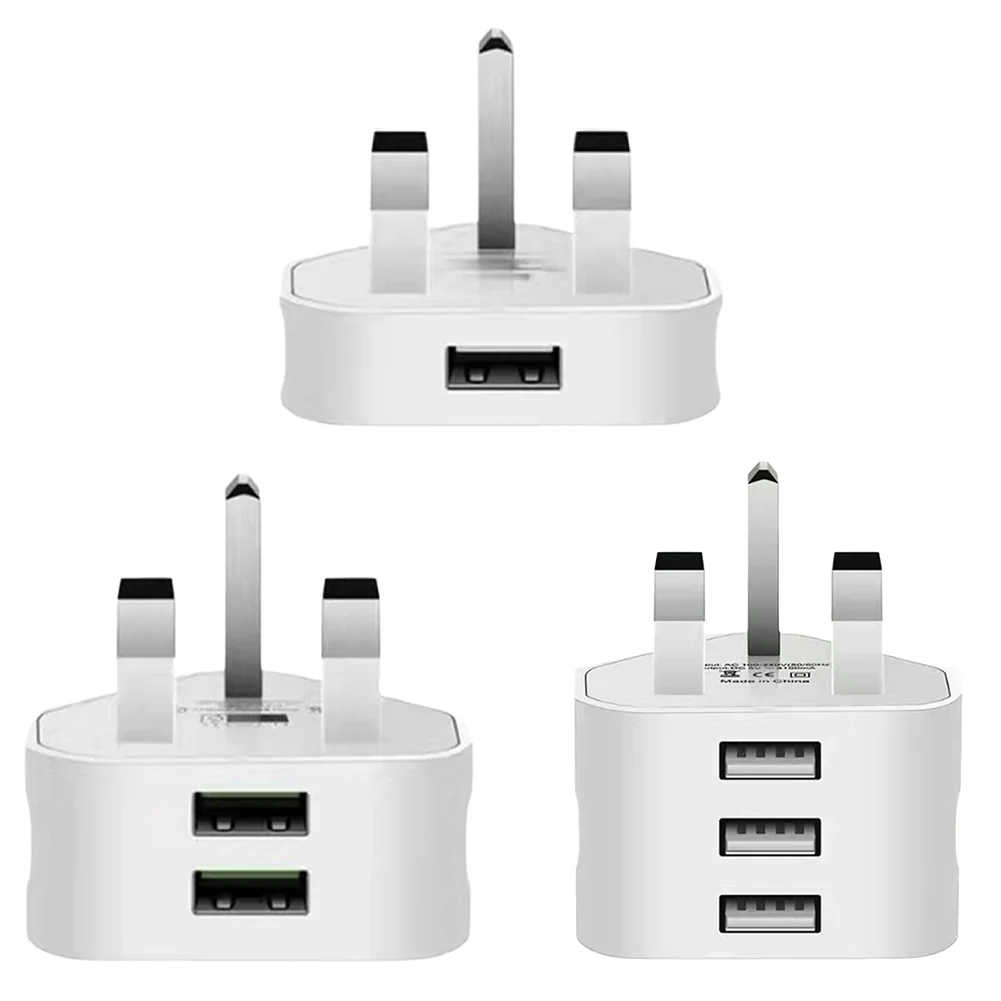 1/2/3 USB Ports Wall Charger Adapter Universal UK Plug 3 Pin USB Power Adapter 5V 3.1A 2A 1A Portable Travel Charger For Iphone