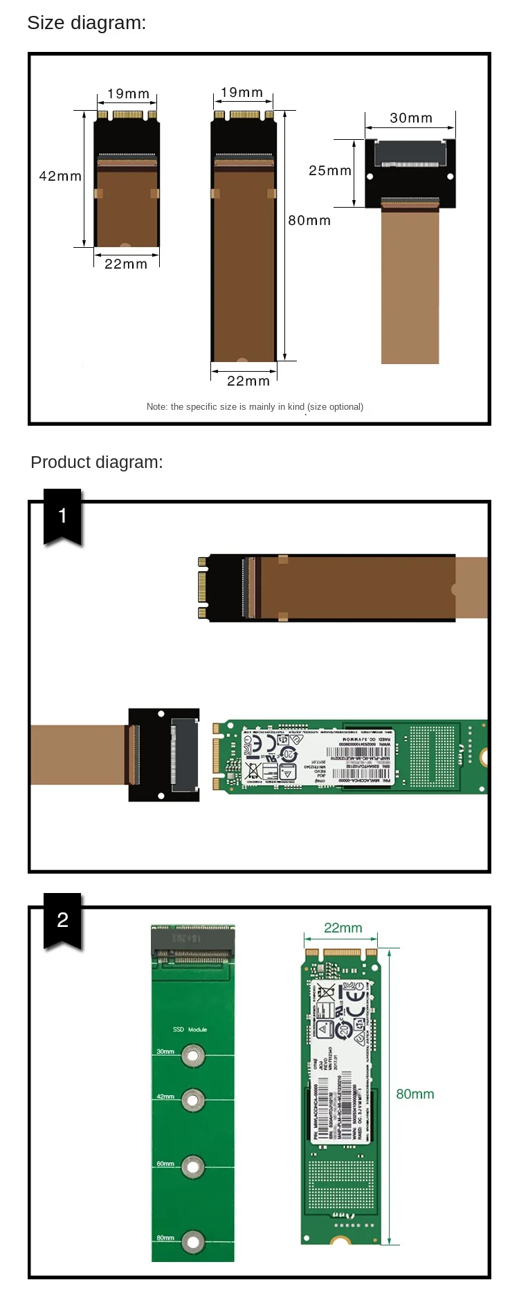 M.2 Sata Extensão Cabo B chave SSD