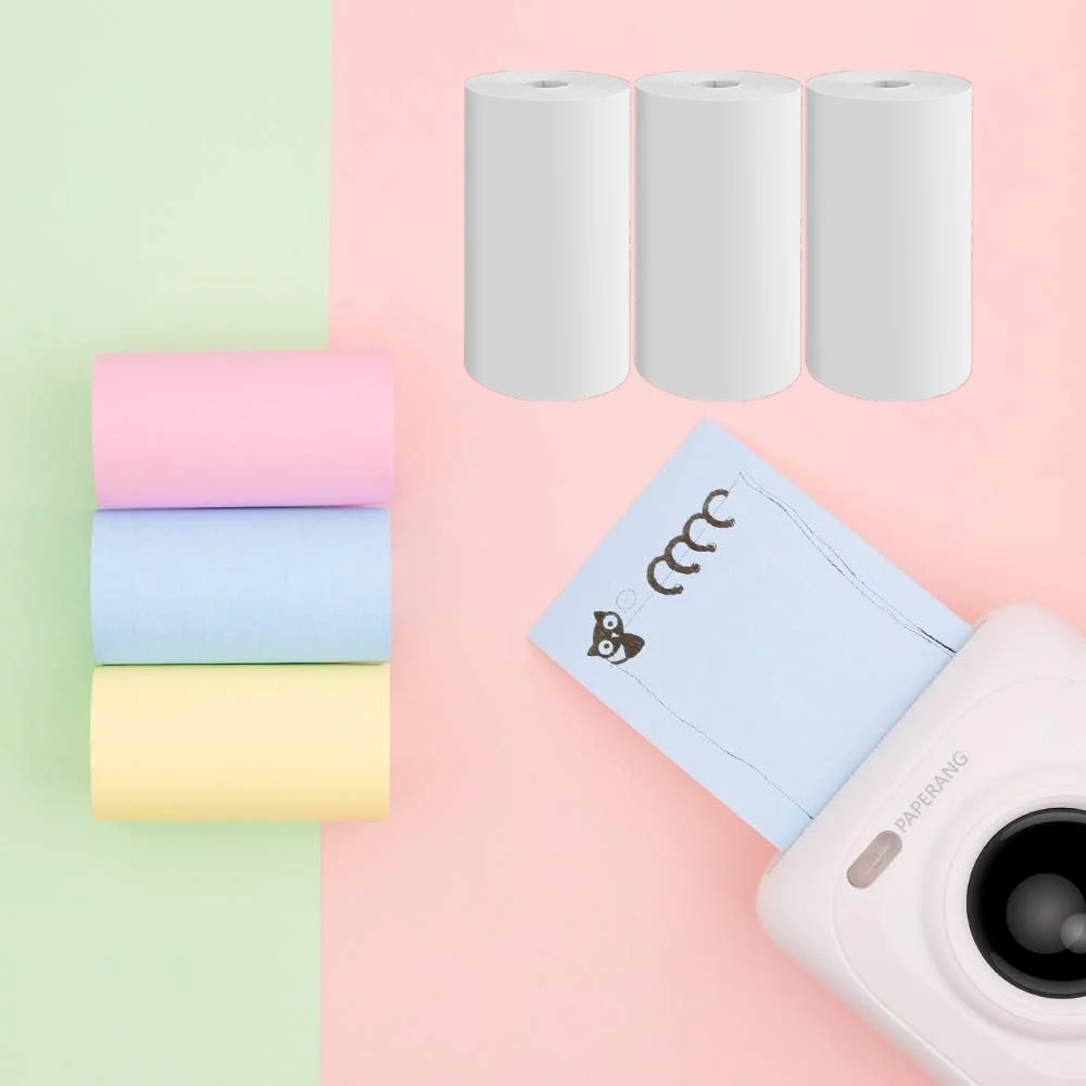 Cooljun White Non-Adhesive Thermal Paper Rolls For D1 Pocket Printer - 3 Rolls, 57mm X 5.5m
