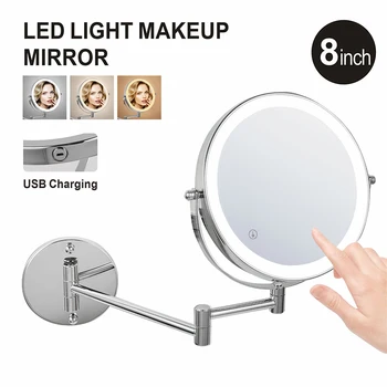 충전식 스마트 욕실 LED 메이크업 거울, 8 인치, 5X 7X10X 배율, 3 색 조명, 조절 가능한 양면 터치 미러