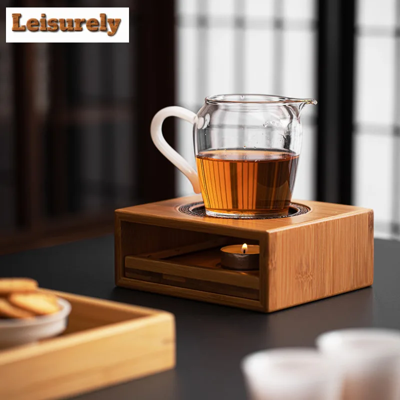 Zne Bamboo Teapot Warmer Luxury Tea Pot With Candle Warmer Set Trivet Tea Stove Kettle Stand Tea Serve Tray Accessories Ornament