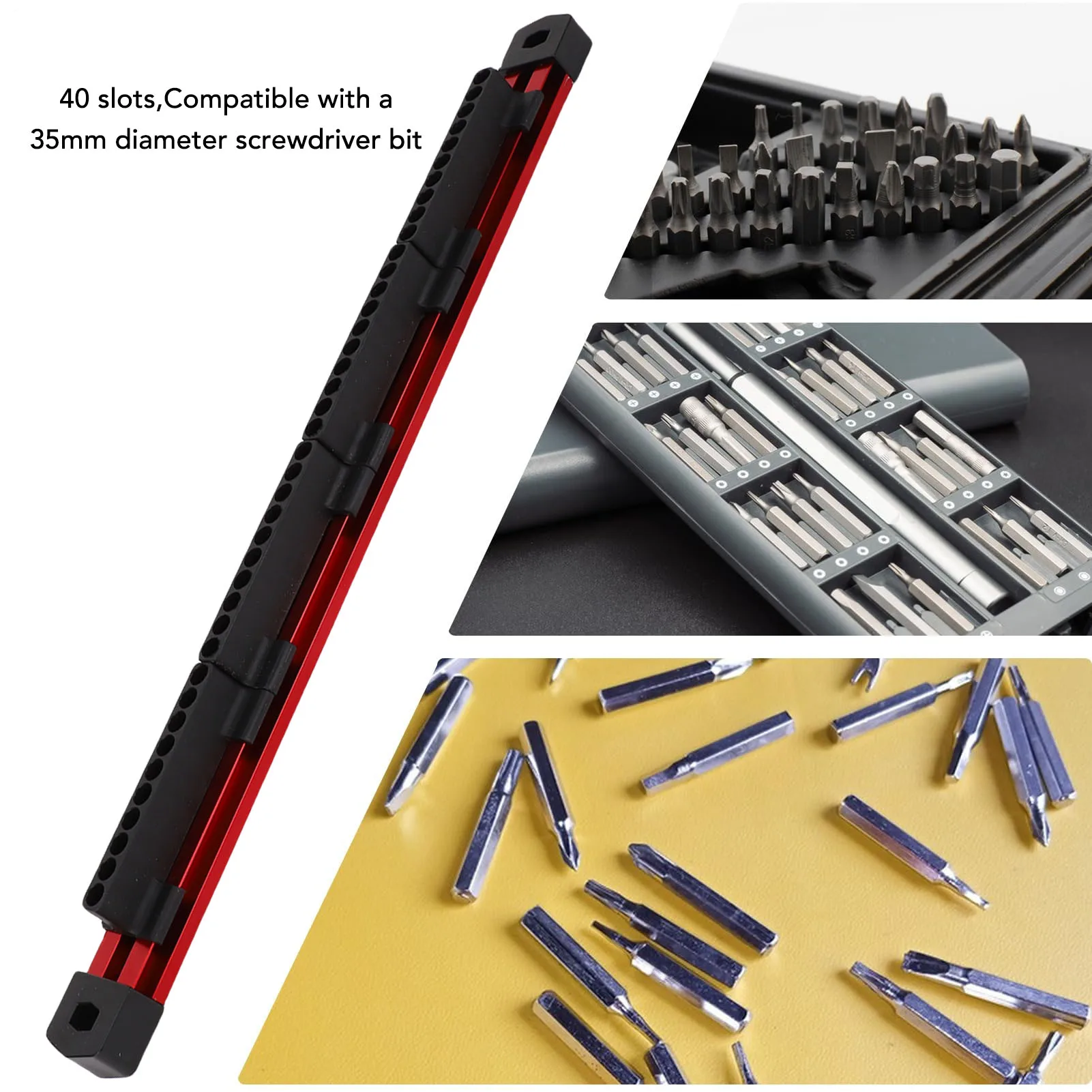 Drill Bit Organizer Wear Resist Aluminum Alloy 40 Slots Screwdriver Bit Organizer for Automotive Repair Electronic Maintenance