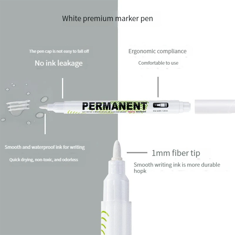10Pcs Waterproof White Marker Pen Alcohol Paint Oily Tire Painting Graffiti Pens Permanent Gel Pen for Fabric Wood Leather 1.0MM 3
