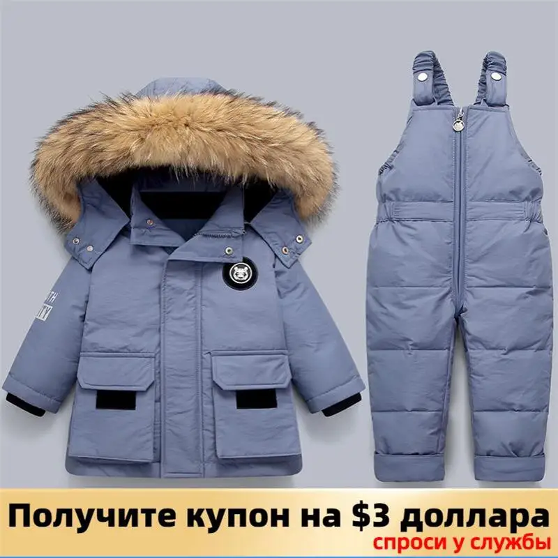 Down Coat down jacket,children jackets-30℃ Children Girl Parkas Suit Boy Winter Set Warm Fur Collar Thicken Kids Snowsuit Baby Jumpsuit Jacket Clothing 1-4Y