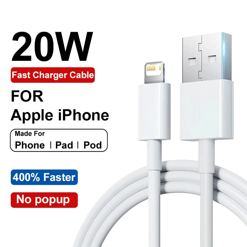 

NEW 20W USB Fast Cable For Apple iPhone 14 13 11 12 Pro Max X XR XS 8 Plus SE 7S 6 USB A To Lighting Data Sync Cord Accessories